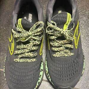 Brooks Black and Yellow Running Shoes with Leopard Print